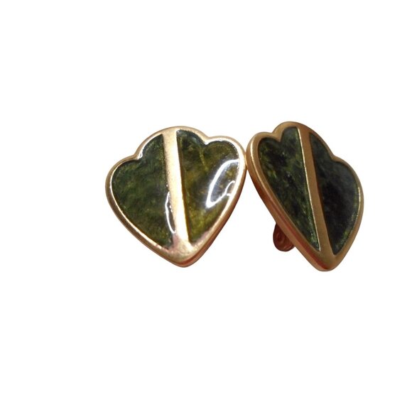 Vintage Jewelry - Vintage Monet clip on earrings gold with dark green base costume jewelry
